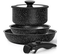 MICHELANGELO 5pcs Non Stick Pot and Pans Set with Removable Handle, 20cm,26cm Frying Pans, 18cm Saucepan with Lid with Detachable Handle, Non Toxic Pot and Pan for Cooking, PFOA Free