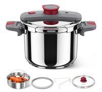 MICHELANGELO 6L Pressure Cooker, Stainless Steel Pot, Induction | Two pressure settings, six control features, 304 stainless steel, one-hand lid, steamer basket, glass lid, for 4-6 people