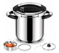 MICHELANGELO 8L Stovetop Pressure Cooker with Steamer and Glass Lid | Taller large-capacity pot, two pressure levels, one-hand opening, six control features, steamer set, all-hob base