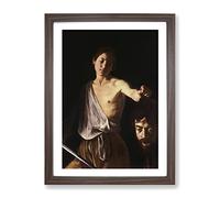 Michelangelo Caravaggio David With The Head Of Goliath Classic Painting Framed Print | A4 Walnut Framed Wall Art | Ready to Hang | Classic Historical Picture | Living Room Bedroom Lounge Office