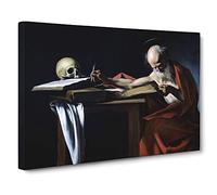 Michelangelo Caravaggio Saint Gerome Writing Classic Painting Canvas Wall Art Print Ready to Hang, Framed Picture for Living Room Bedroom Home Office Décor, 24x16 Inch (60x40 cm)