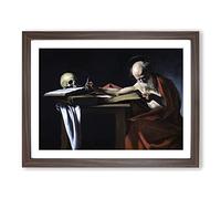 Michelangelo Caravaggio Saint Gerome Writing Classic Painting Framed Print | A3 Walnut Framed Wall Art | Ready to Hang | Classic Historical Picture | Living Room Bedroom Lounge Office