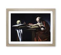 Michelangelo Caravaggio Saint Gerome Writing Classic Painting Framed Wall Art Print, Ready to Hang Picture for Living Room Bedroom Home Office Décor, Oak A2 (64 x 46 cm)