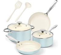 MICHELANGELO Ceramic Pots and Pans Set 8pcs - Nonstick Ceramic Cookware Set, 8-Piece Healthy Cooking Set, Non-Toxic, Oven Safe & Induction Compatible - Blue