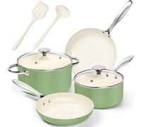 MICHELANGELO Ceramic Pots and Pans Set 8pcs - Nonstick Ceramic Cookware Set, 8-Piece Healthy Cooking Set, Non-Toxic, Oven Safe & Induction Compatible - Green