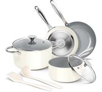 MICHELANGELO Ceramic Pots and Pans Set 8pcs - Nonstick Ceramic Cookware Set, 8-Piece Healthy Cooking Set, Non-Toxic, Oven Safe & Induction Compatible - Cream