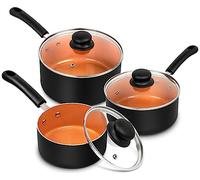 MICHELANGELO Ceramic Saucepan Set 1.5QT & 2QT & 3QT Nonstick Sauce Pans, PFAS-FREE Saucepan with Lid, Copper Saucepans Set of 3, Multipurpose Small Sauce Pot, Non Stick Sauce Pots, Dishwasher Safe