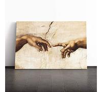 Michelangelo Creation of Adam Hands Canvas Print | Gallery Wrapped 30mm Frame Wall Art | 24x16 inches | Ready to Hang | Modern Picture | Living Room Bedroom Lounge Office