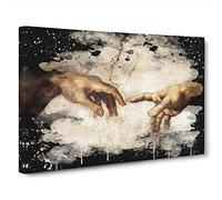 Michelangelo Creation of Adam Hands Canvas Print | Gallery Wrapped 30mm Frame Wall Art | 30x20 inches | Ready to Hang | Modern Picture | Living Room Bedroom Lounge Office