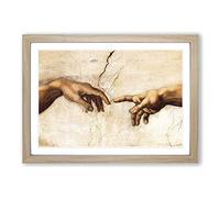 Michelangelo Creation of Adam Hands Framed Print | A2 Oak Framed Wall Art | Ready to Hang | Modern Historical Picture | Living Room Bedroom Lounge Office