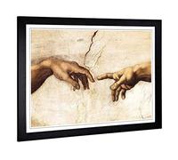 Michelangelo Creation of Adam Hands Framed Wall Art Print A2 Black