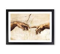 Michelangelo Creation of Adam Hands Framed Wall Art Print A2 Black