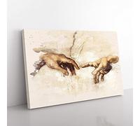 Michelangelo Creation of Adam Hands French Cream Canvas Print 30x20 Inch