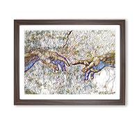 Michelangelo Creation of Adam Hands Modern BG Framed Print | A2 Walnut Framed Wall Art | Ready to Hang | Modern Historical Picture | Living Room Bedroom Lounge Office