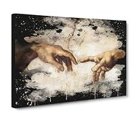 Michelangelo Creation of Adam Hands Modern CB Canvas Print | Gallery Wrapped 30mm Frame Wall Art | 20x14 inches | Ready to Hang | Modern Picture | Living Room Bedroom Lounge Office