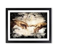 Michelangelo Creation of Adam Hands Modern CB Framed Print | A2 Black Framed Wall Art | Ready to Hang | Modern Historical Picture | Living Room Bedroom Lounge Office
