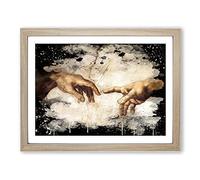 Michelangelo Creation of Adam Hands Modern CB Framed Print | A2 Oak Framed Wall Art | Ready to Hang | Modern Historical Picture | Living Room Bedroom Lounge Office