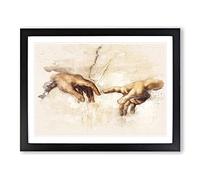 Michelangelo Creation of Adam Hands Modern FC Framed Print | A2 Black Framed Wall Art | Ready to Hang | Modern Historical Picture | Living Room Bedroom Lounge Office