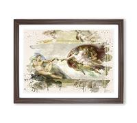 Michelangelo Creation of Adam Modern FC Framed Print | A2 Walnut Framed Wall Art | Ready to Hang | Modern Historical Picture | Living Room Bedroom Lounge Office