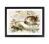 Michelangelo Creation of Adam Modern FC Framed Print | A4 Black Framed Wall Art | Ready to Hang | Modern Historical Picture | Living Room Bedroom Lounge Office