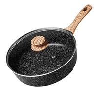 MICHELANGELO Deep Frying Pan 24cm, Non Stick Saute Pan 24 cm, Fry Pan with Lid with Soft Bakelite Handle, Sautepan with Lid, Deep Frying Pans for Induction Hob, Black