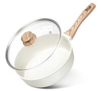 MICHELANGELO Deep Frying Pan 24cm, Non Stick Saute Pan 24 cm, Fry Pan with Lid with Soft Bakelite Handle, Sautepan with Lid, Deep Frying Pans for Induction Hob, White