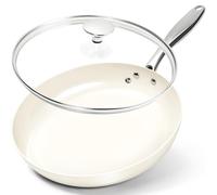 MICHELANGELO Frying Pan 30cm, Ceramic Frying Pan with Lid, Induction Frying Pan Nonstick, Non Toxic Frying Pan, Ceramic-Coated, Cream White