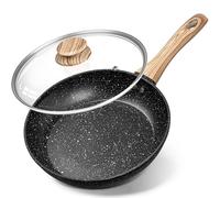 MICHELANGELO Frying Pan with Lid 20CM, Granite Pan 20cm with Bakelite Handle, Small Fry Pan with Lid Stone-Derived, Black Stone Skillet Non-Stick 20cm