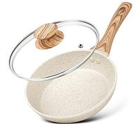 MICHELANGELO Frying Pan with Lid 20cm, Non-Toxic Stone-Derived with Bakelite Handle, Small Pan for Induction, Cream White