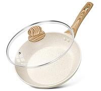 MICHELANGELO Frying Pan with Lid 26cm, Non-Toxic Stone-Derived with Bakelite Handle, Granite Pan for Induction, Cream White