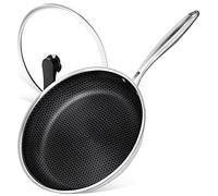 MICHELANGELO Frying Pan with Lid 30cm, Stainless Steel Frying Pan with Nonstick Honeycomb Coating, Non Stick Frying Pan 30cm, Large Frying Pan, Induction Compatible