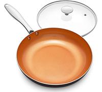MICHELANGELO Frying Pan with Lid, Frying Pan Nonstick with Ceramic Titanium Coating, 20CM Small Copper Frying Pan with Lid, 20CM Small Skillet with Lid, Ceramic Fry Pan