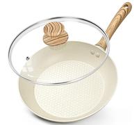 MICHELANGELO Non Stick Frying Pan 26cm, Frying Pan with Lid 26cm, Frying Pan with Nonstick Honeycomb Coating, Healthy & Non-Toxic Granite Frying Pan, Frying Pan for Induction, Cream White