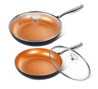 MICHELANGELO Non Stick Frying Pan Set with Lid, Copper Frying Pan with Ultra Nonstick Titanium Coating, Nonstick Copper Skillet Pan, Copper Omelette Pans 20CM & 26CM