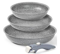 MICHELANGELO Non Stick Frying Pan Set with Removable Handle, 20cm,24cm and 28cm Frying Pans, Fry Pan with Detachable Handle, PFOA Free, Oven Safe, Grey