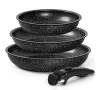 MICHELANGELO Non Stick Frying Pan Set with Removable Handle, 20cm,24cm and 28cm Frying Pans, Fry Pans with Detachable Handle, Granite Skillet, PFOA Free, Oven Safe, White