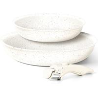 MICHELANGELO Non Stick Frying Pan Set with Removable Handle, 20cm,26cm Frying Pans, Fry Pan with Detachable Handle, Oven Safe, White