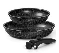 MICHELANGELO Non Stick Frying Pan Set with Removable Handle, 20cm,26cm Frying Pans, Frying Pan with Detachable Handle, Granite Frying Pan, PFOA Free, Oven Safe, Black