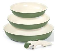 MICHELANGELO Nonstick Ceramic Frying Pan Set with Removable Handle, 20cm,24cm and 28cm Frying Pans, Non Toxic Pans for Cooking, PFOA Free, Oven Safe, Green&White