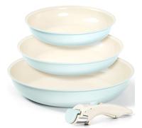 MICHELANGELO Nonstick Ceramic Frying Pan Set with Removable Handle, 20cm,24cm and 28cm Frying Pans, Non Toxic Pans for Cooking, PFOA Free, Oven Safe, Blue&White