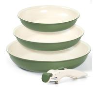 Michelangelo Nonstick Frying Pan Set, 8 / 9.5 / 11 Inch Ceramic Coated Skillets with Removable Handle, Induction Compatible Cookware Set, Model 841062