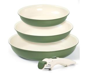 Michelangelo Nonstick Frying Pan Set, 8 / 9.5 / 11 Inch Ceramic Coated Skillets with Removable Handle, Induction Compatible Cookware Set, Model 841062