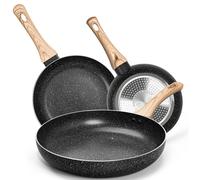 Michelangelo Nonstick Frying Pan Set, 8 / 9.5 / 11 Inch Frying Pans with Black Marble Nonstick Coating, Induction Compatible Skillet Set, Model 133600