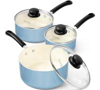MICHELANGELO Nonstick Sauce Pan with Lid, Ceramic Saucepan Set, Non Toxic Small Saucepans Sets with Stay-Cool Handle, Induction Pots For Cooking, PTFE & PFOA Free - 1Qt & 2Qt & 3Qt, Blue