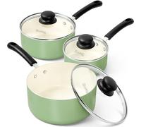 MICHELANGELO Nonstick Sauce Pan with Lid, Ceramic Saucepan Set, Non Toxic Small Saucepans Sets with Stay-Cool Handle, Induction Pots For Cooking, PTFE & PFOA Free - 1Qt & 2Qt & 3Qt, Green