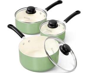 MICHELANGELO Nonstick Sauce Pan with Lid, Ceramic Saucepan Set, Non Toxic Small Saucepans Sets with Stay-Cool Handle, Induction Pots For Cooking, PTFE & PFOA Free - 1Qt & 2Qt & 3Qt, Green