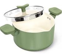 MICHELANGELO Pasta Pot with Strainer Lid - 6 Quart Cooking Pot with Lid, Non Stick Spaghetti Pot Ceramic Coated with Twist and Lock Handles for Easy Draining, Induction Compatible, Roden Green