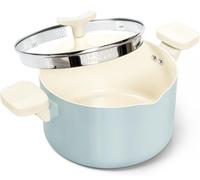 MICHELANGELO Pasta Pot with Strainer Lid - 6 Quart Cooking Pot with Lid, Non Stick Spaghetti Pot Ceramic Coated with Twist and Lock Handles for Easy Draining, Induction Compatible, Soft Aqua