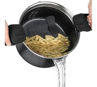 Michelangelo Pasta Pot with Strainer Lid, 6 Quart Cooking Pot with Twist and Lock Handles, Soup Pot with Nonstick Granite Coating, Spaghetti Pot Induction Compatible, Black