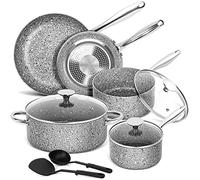 MICHELANGELO Pots and Pans Set 10 Piece, Cookware Set with Granite Coatings for Super Nonstick Result Essential Stone Cookware Set with Untinsle Set, Nonstick Cookware Set 10Pcs, Gray (HV1020166)